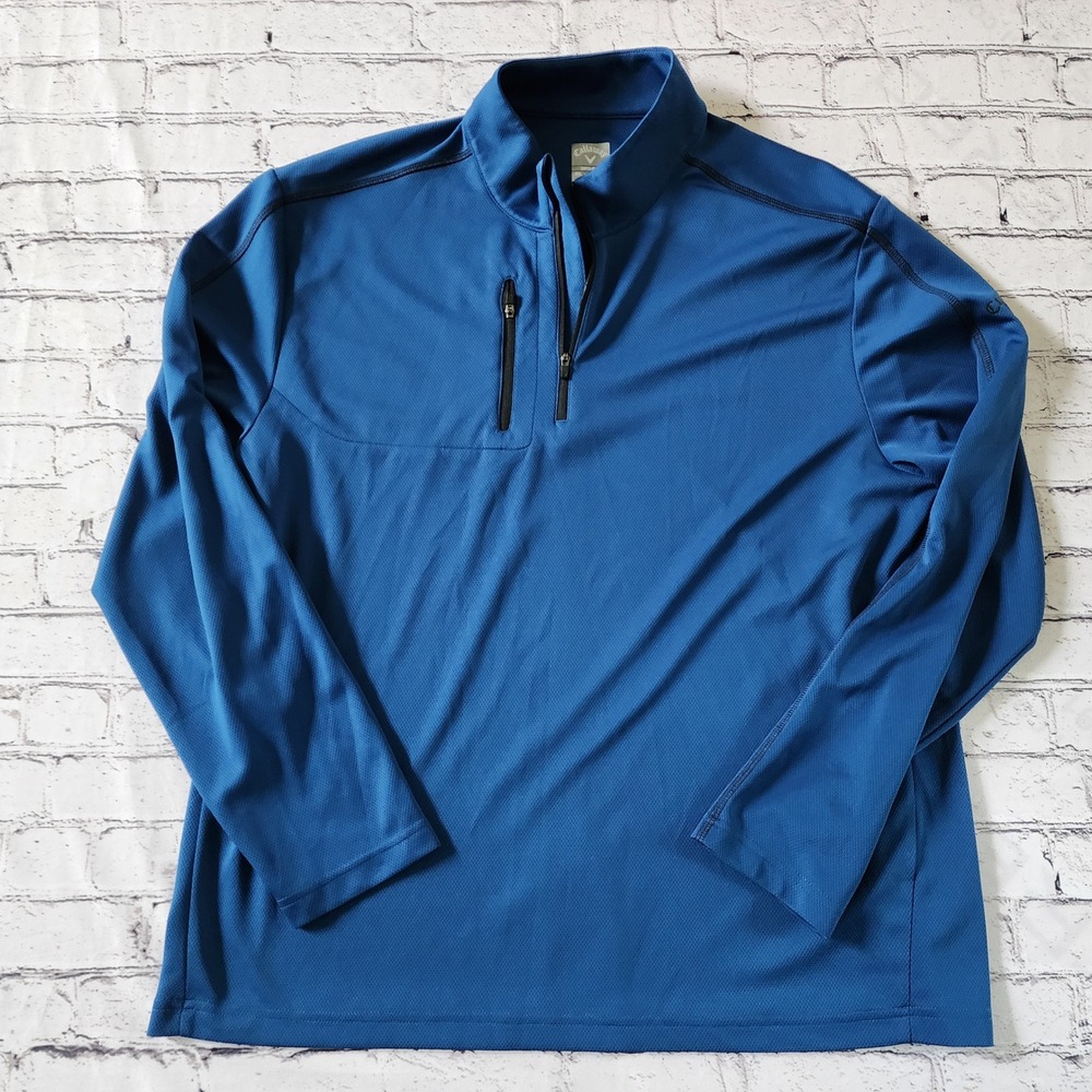 Callaway Opti-Dri Mens XXL Blue Quarter Zip Golf Pullover Jacket Chest Pocket